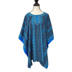 Good Times Blue Geometric Kaftan Top One Size Fits All Boho Tunic Cover Up